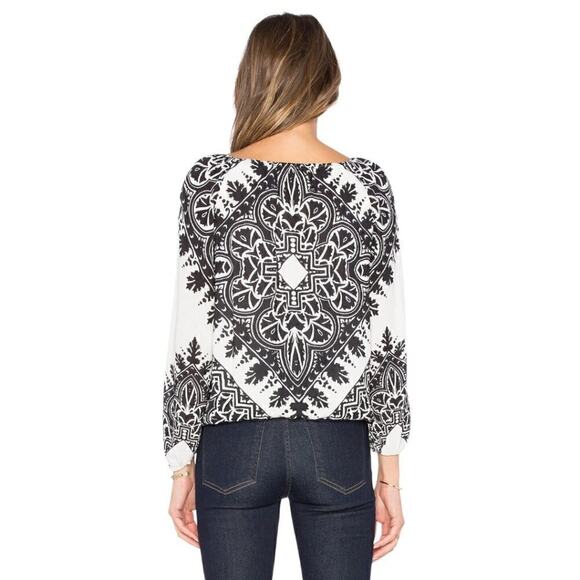 Alice + Olivia Women's White Black Naya Printed Blouson Boho Top Size S - Picture 2 of 8